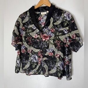 Vintage Victoria’s Secret Gold Label‎ Multicolor Floral Satin Short Sleeve Large